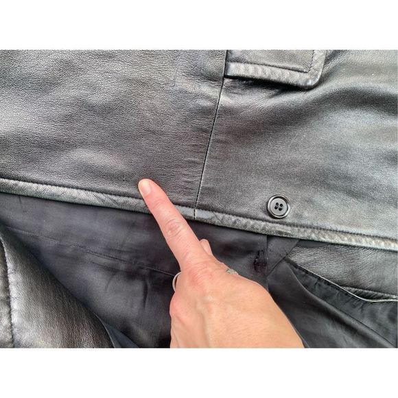 Carina New York Women’s Black Collared Button Long Leather Coat Size Medium - Picture 11 of 16